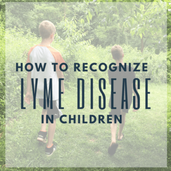 Two boys walking in a wooded area. How to Recognize Lyme Disease as a text overlay.